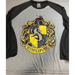 Harry Potter Hufflepuff Raglan Pajama Shirt XXL Grey Black Pjammy Sleepwear